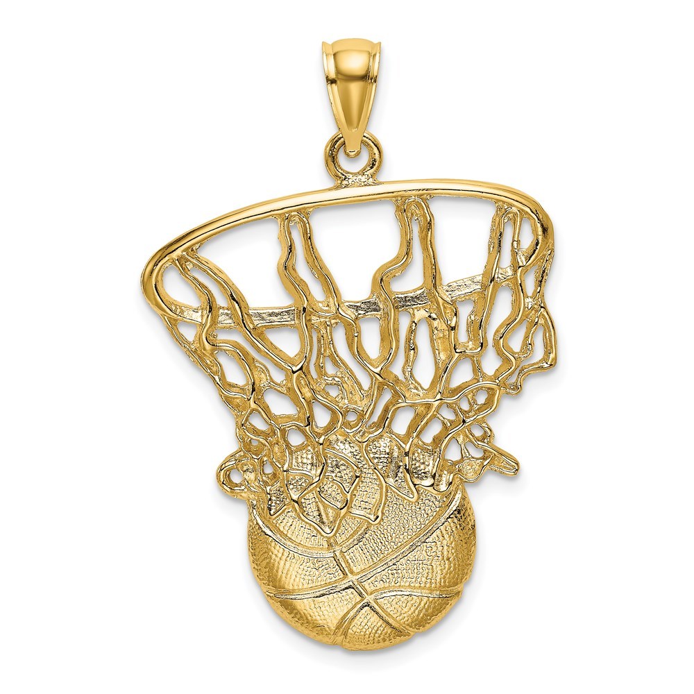 14k Yellow Gold Genuine Sports Swoosh Basketball and Net Charm